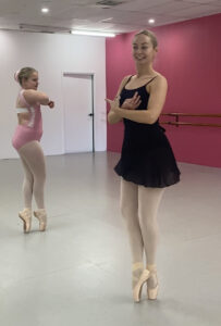 Two dancers performing Classical Ballet in their Pointe Shoes in the Erin Nash Ballet Academy EBA Dance Studio in Joondalup